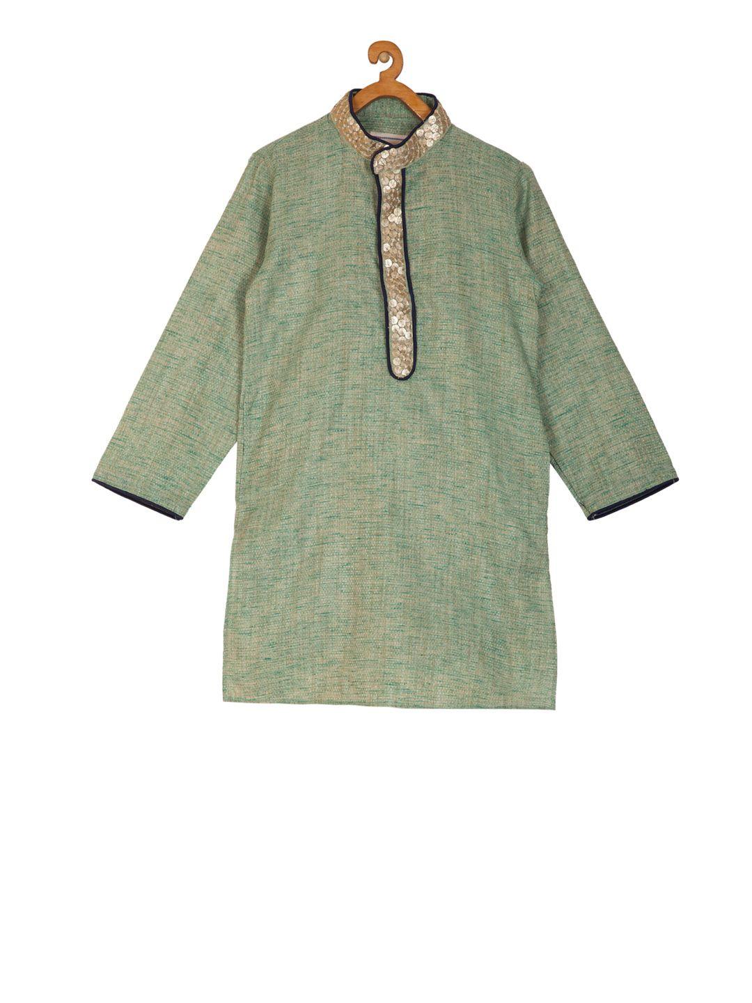 kisah boys green & navy blue embellished straight kurta