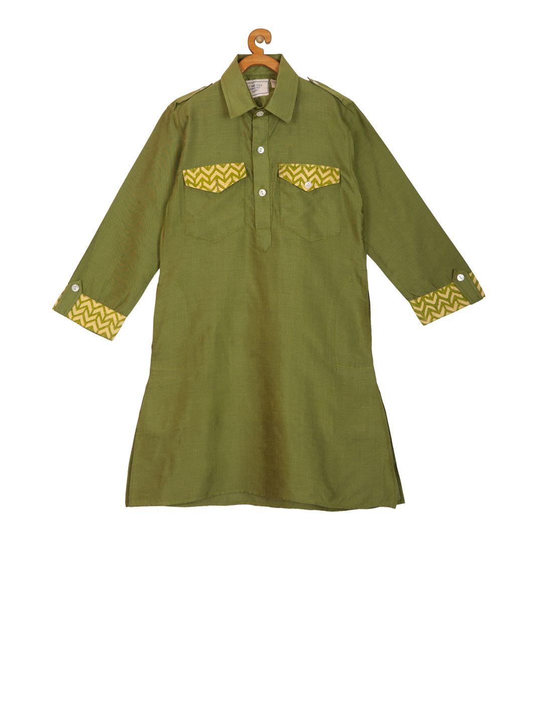 kisah boys green & yellow printed pathani kurta