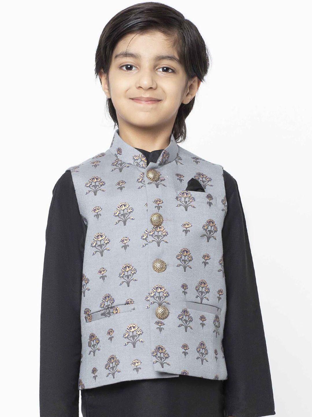 kisah boys grey & beige printed woven nehru jacket