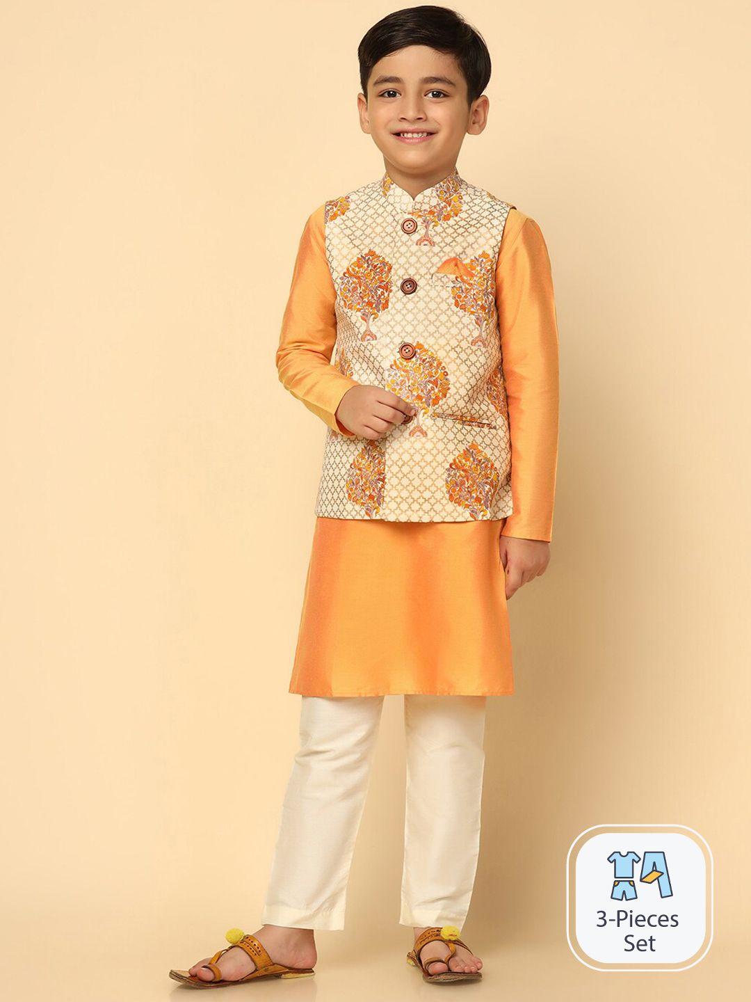 kisah boys mandarin collar kurta with pyjamas & nehru jacket
