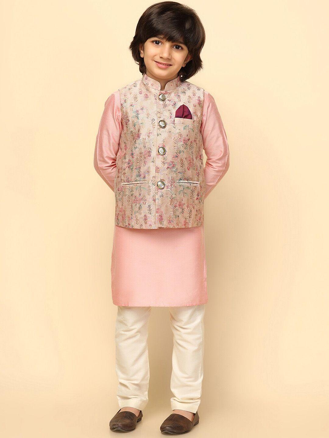 kisah boys mandarin collar straight kurta with pyjamas & nehru jacket