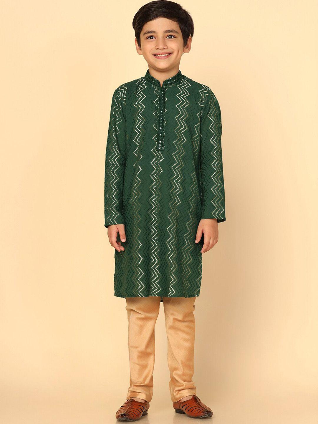 kisah boys mandarin collar thread work kurta with pyjamas