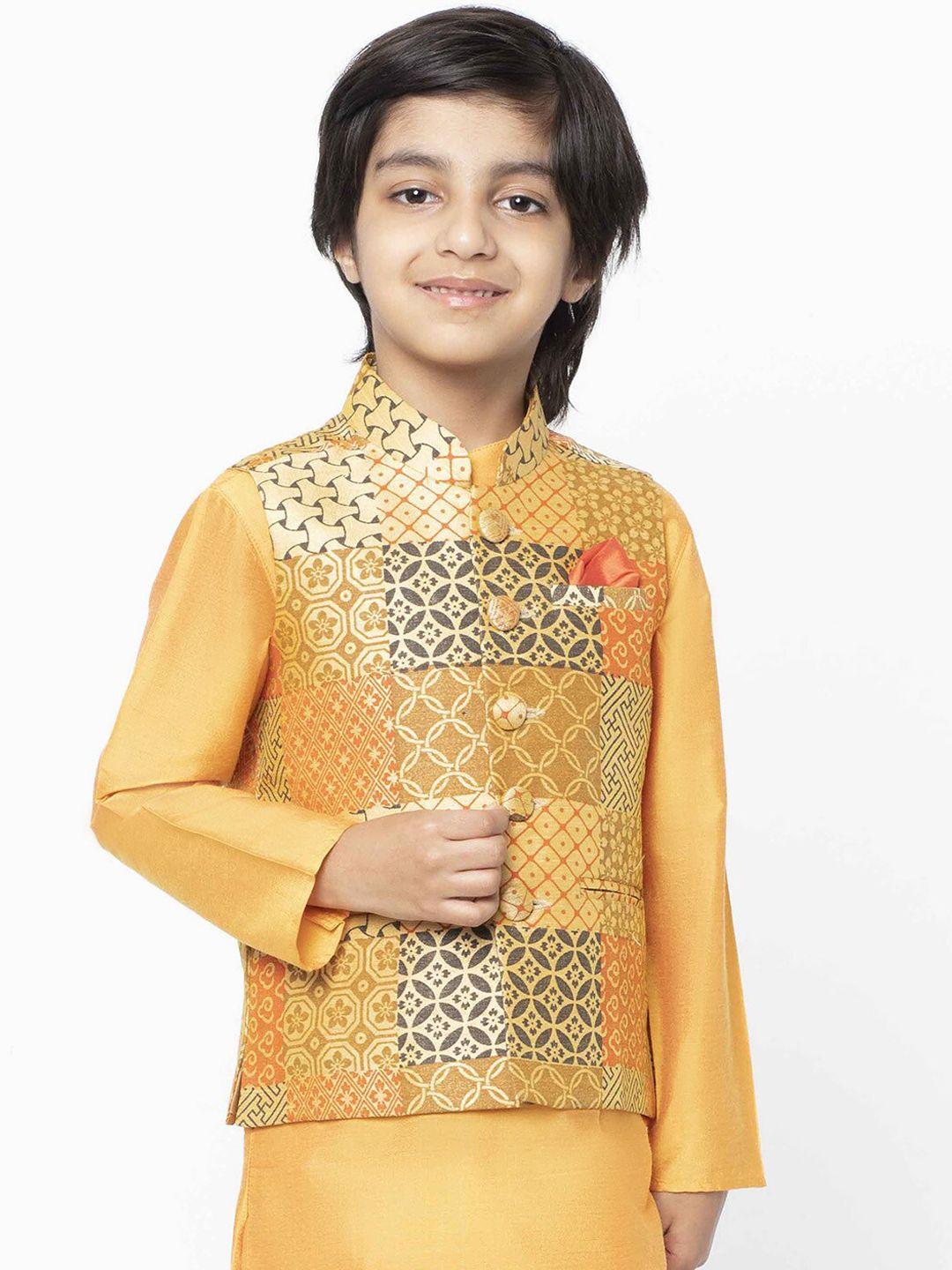 kisah boys orange & grey printed nehru jacket