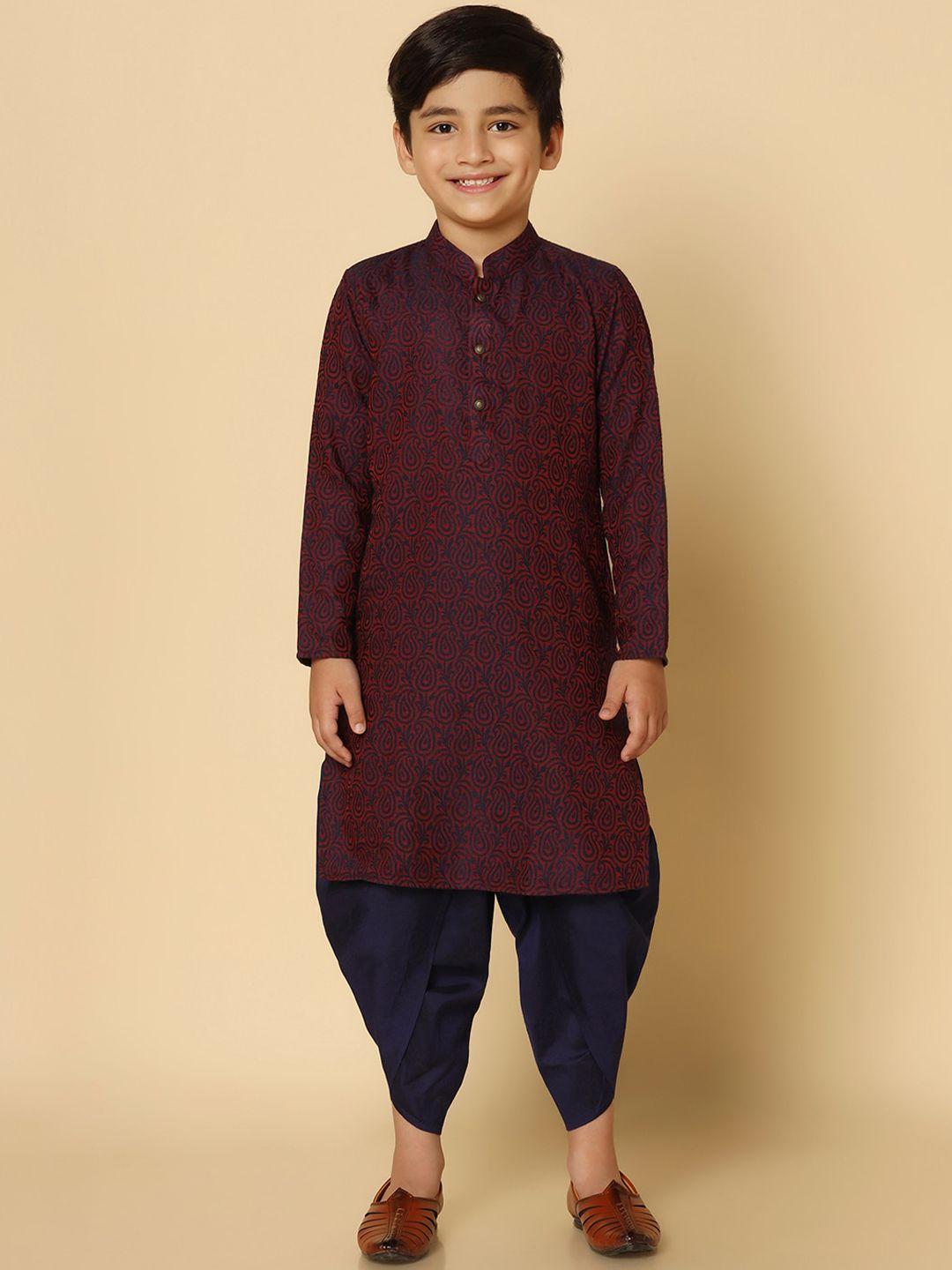 kisah boys paisley woven design straight kurta with dhoti pants