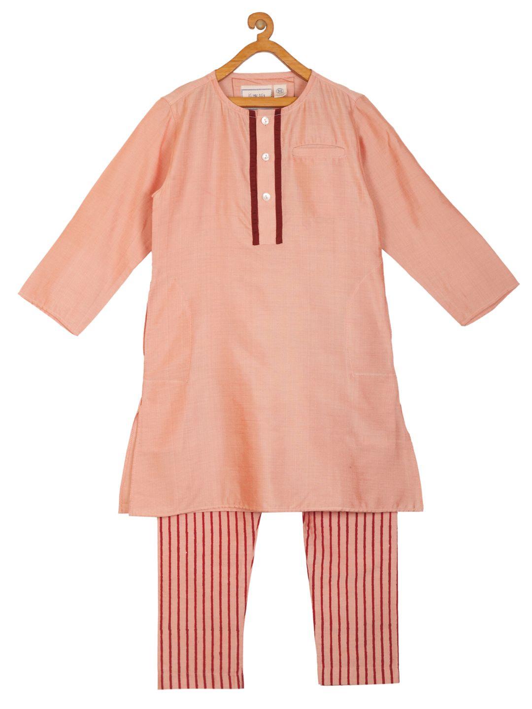 kisah boys peach-coloured solid kurta with pyjamas