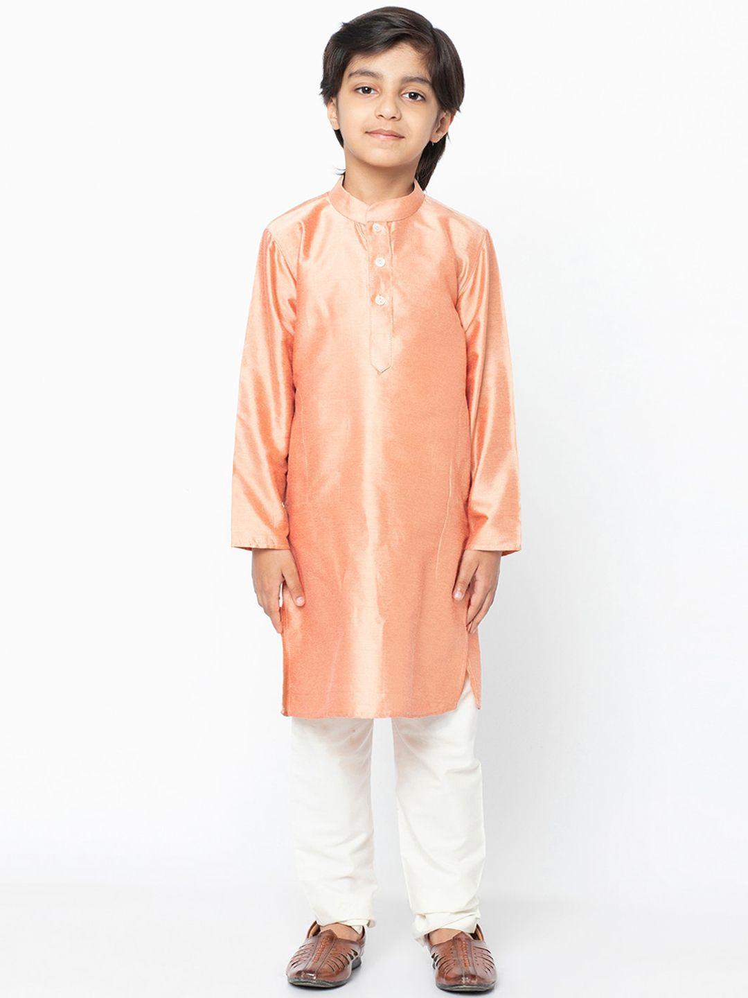 kisah boys peach solid straight kurta