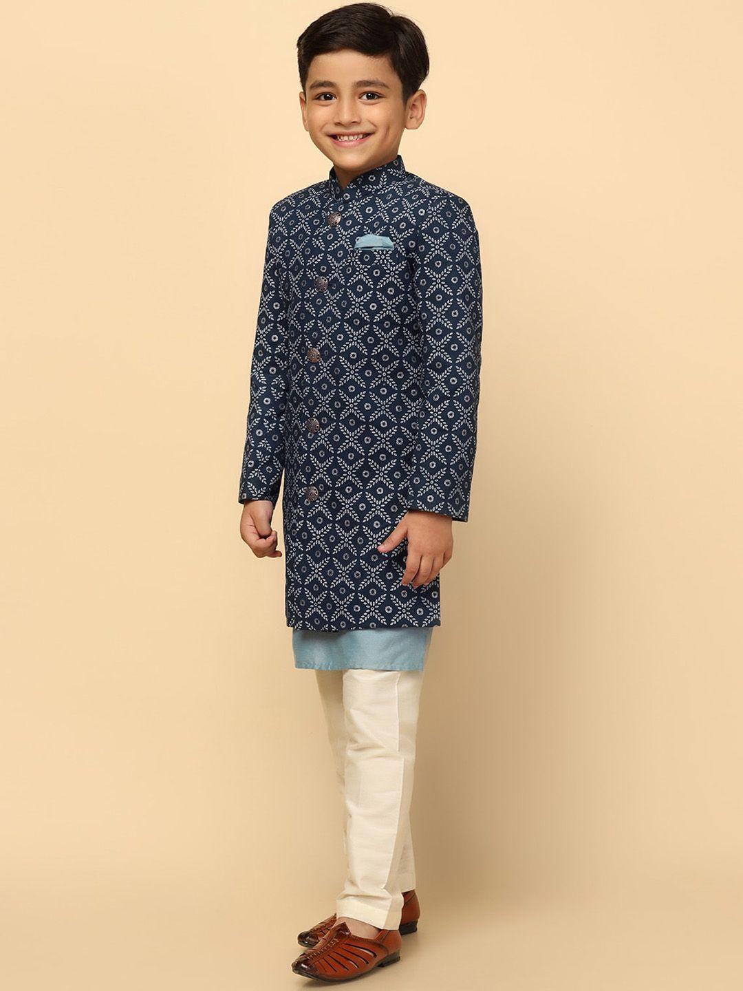 kisah boys printed cotton kurta sherwani set