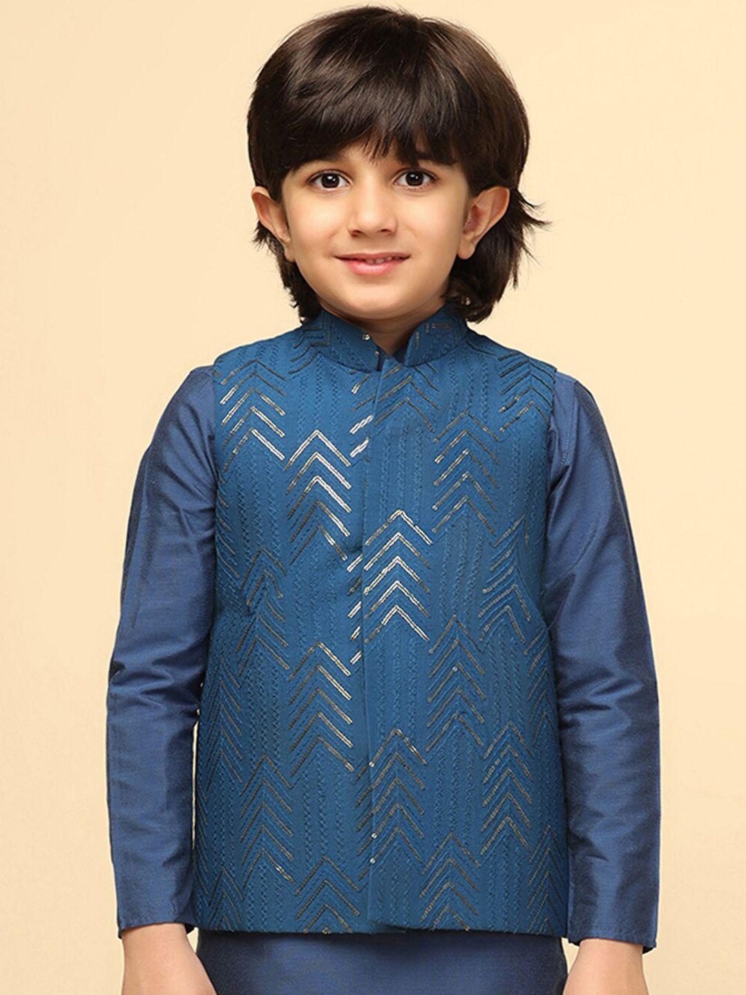 kisah boys sequined embellished mandarin collar nehru jackets