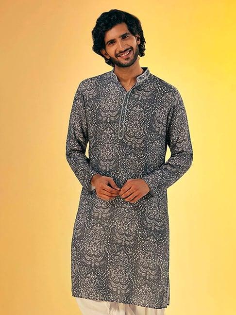 kisah charcoal regular fit printed kurta