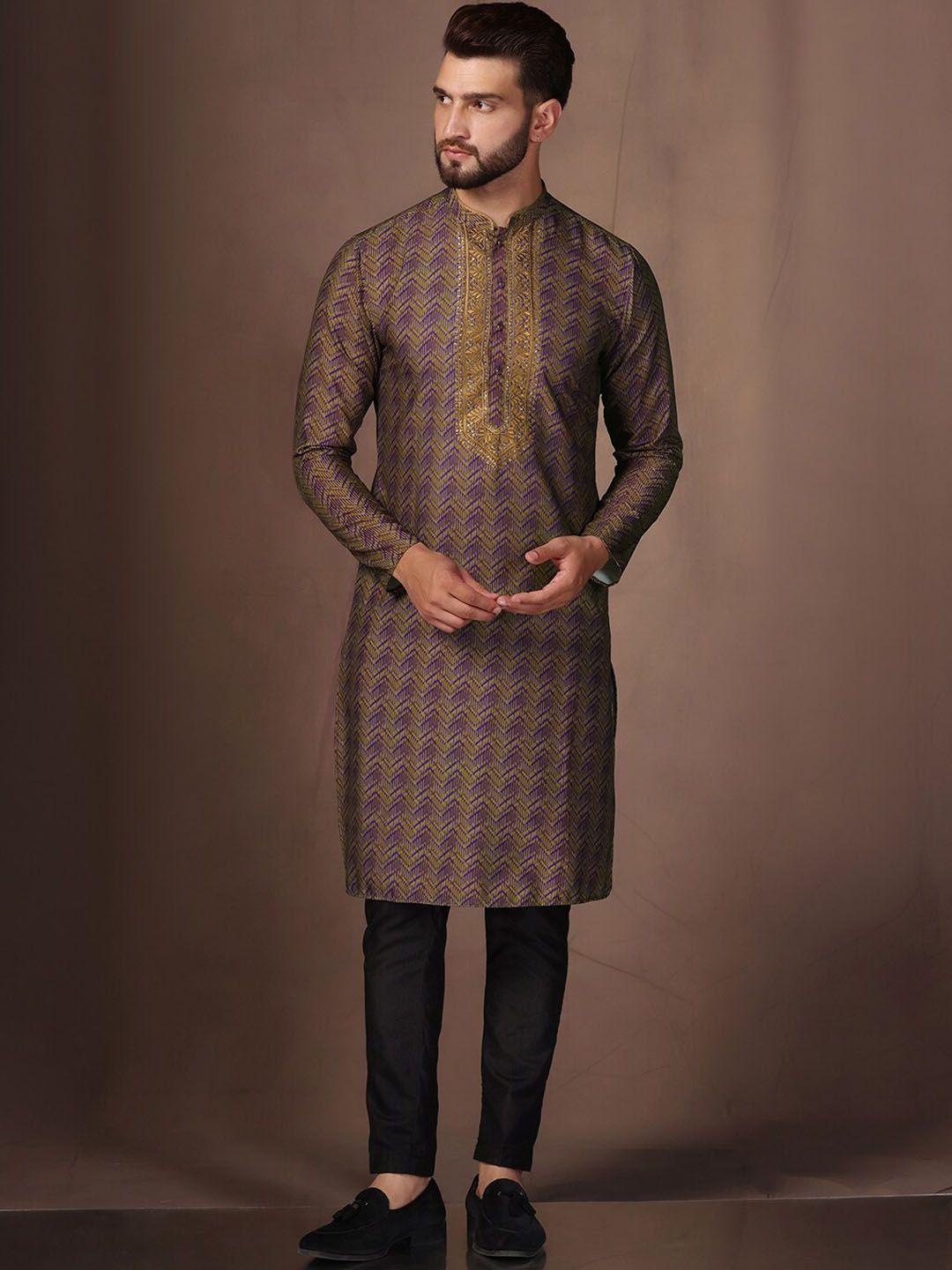 kisah chevron printed thread work kurta with trousers