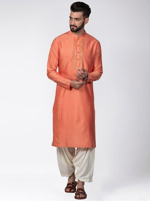 kisah coral & white regular fit kurta bottom set