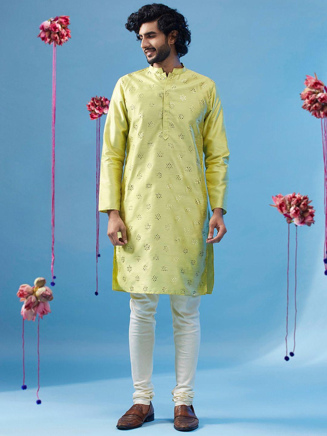 kisah embellished mandarin collar regular kurta with churidar