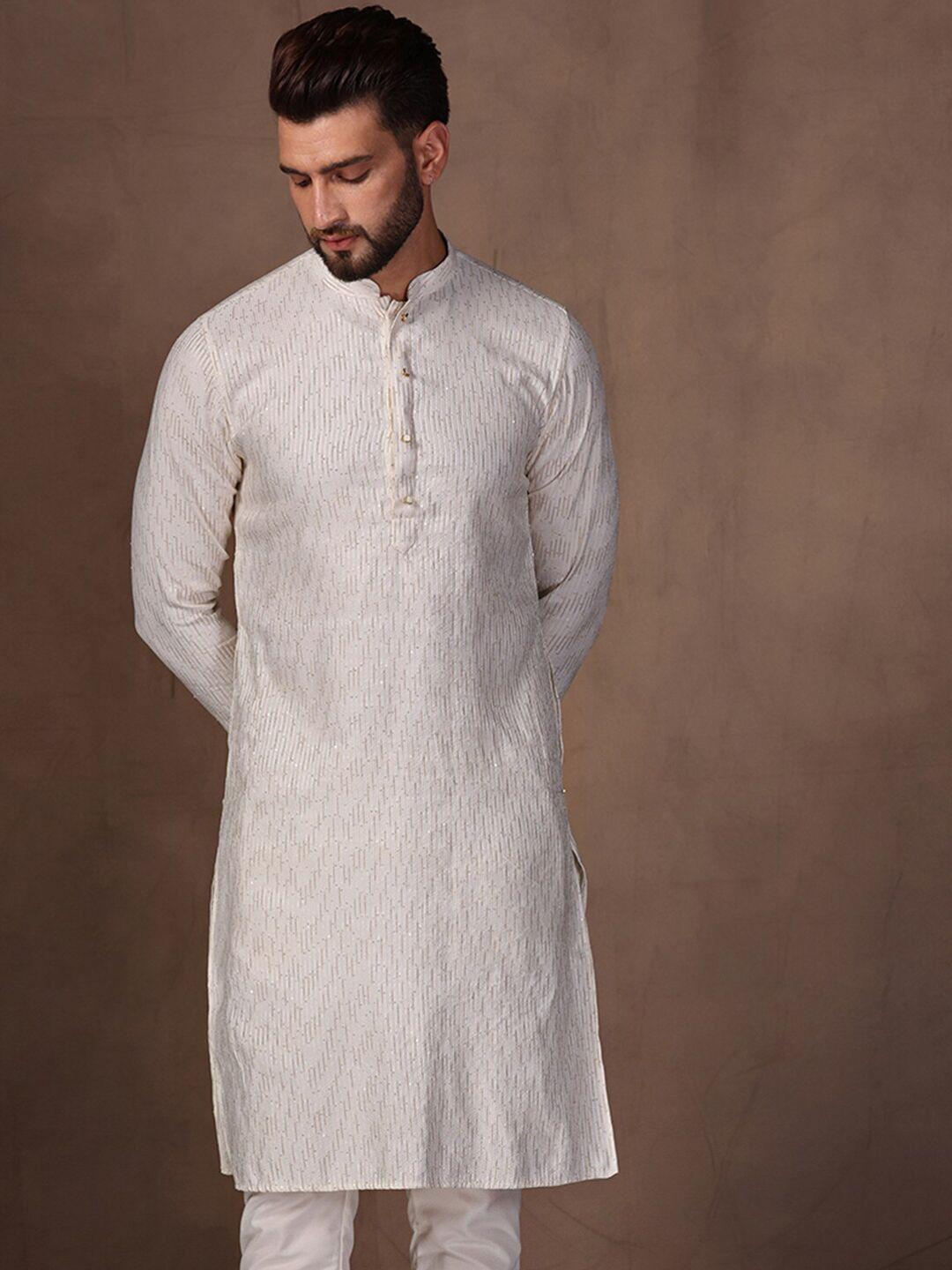 kisah embroidered sequined mandarin collar regular kurta