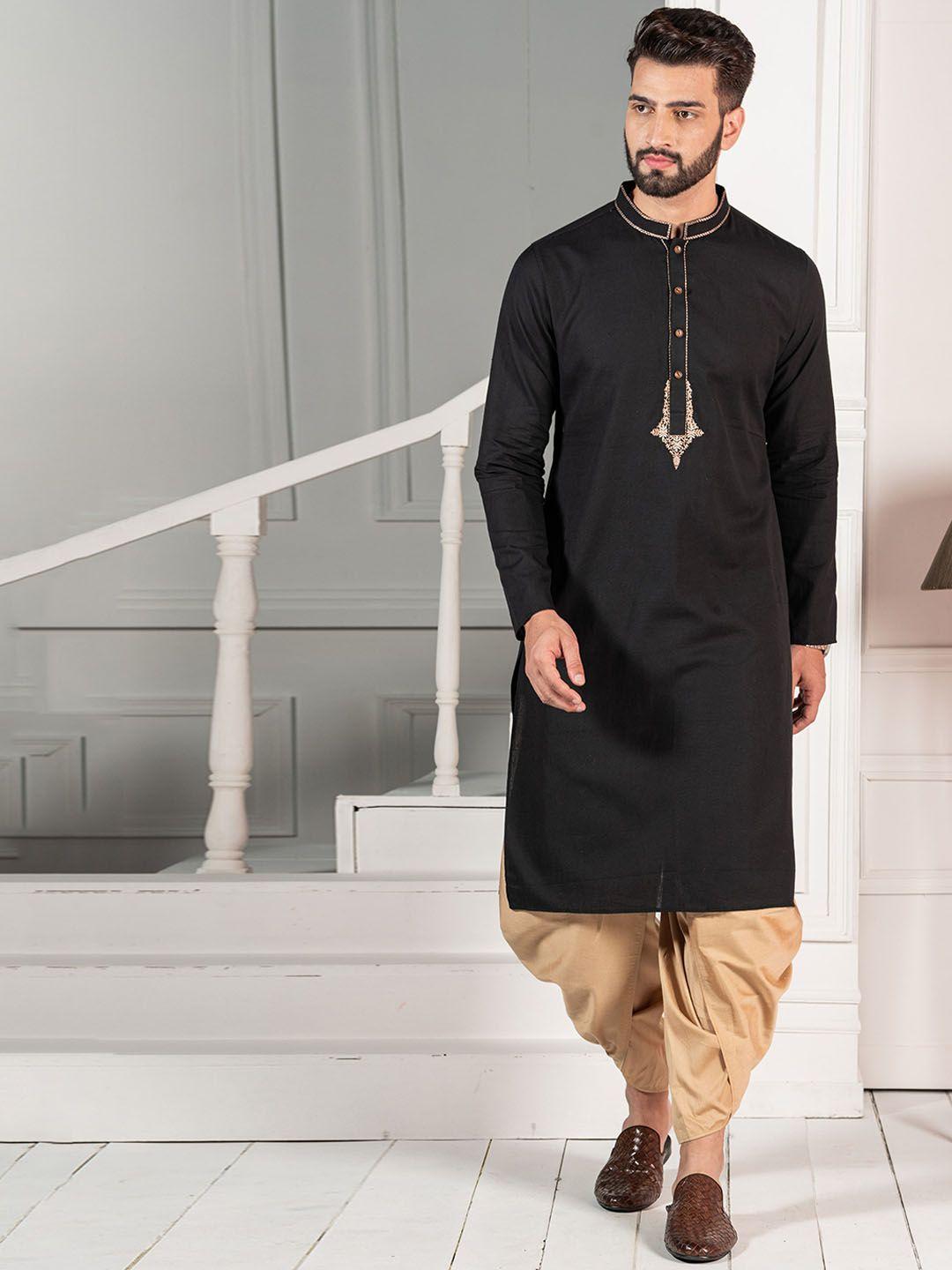 kisah ethnic motif embroidered mandarin collar thread work kurta