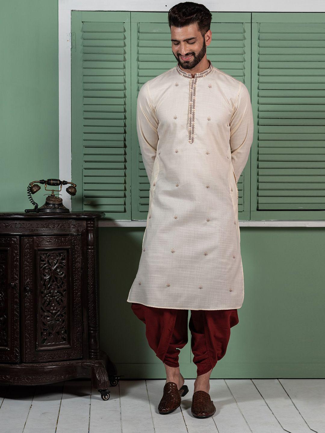 kisah ethnic motif embroidered mandarin collar thread work kurta