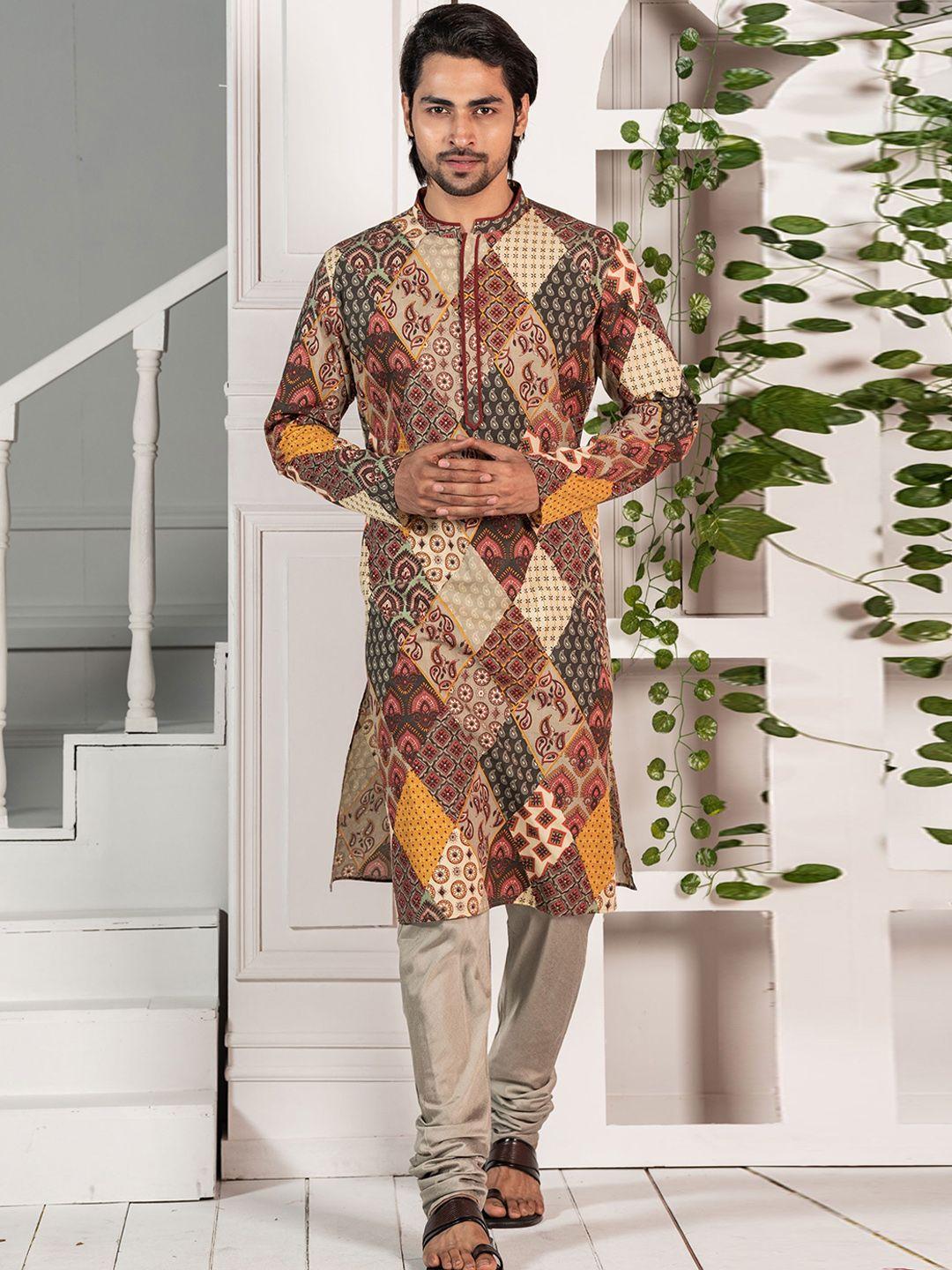 kisah ethnic motif printed mandarin collar kurta