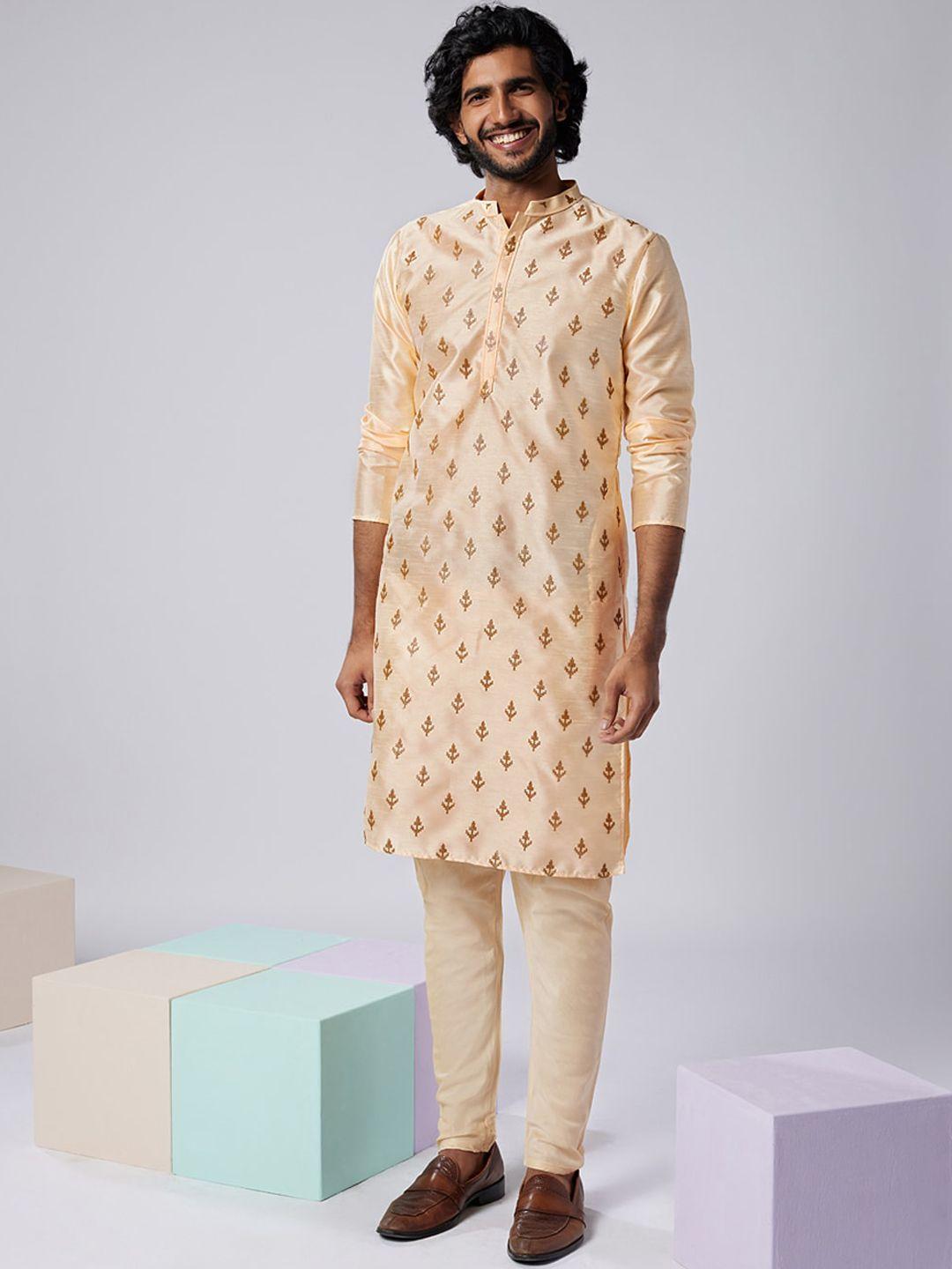 kisah ethnic motifs embroidered mandarin collar regular kurta