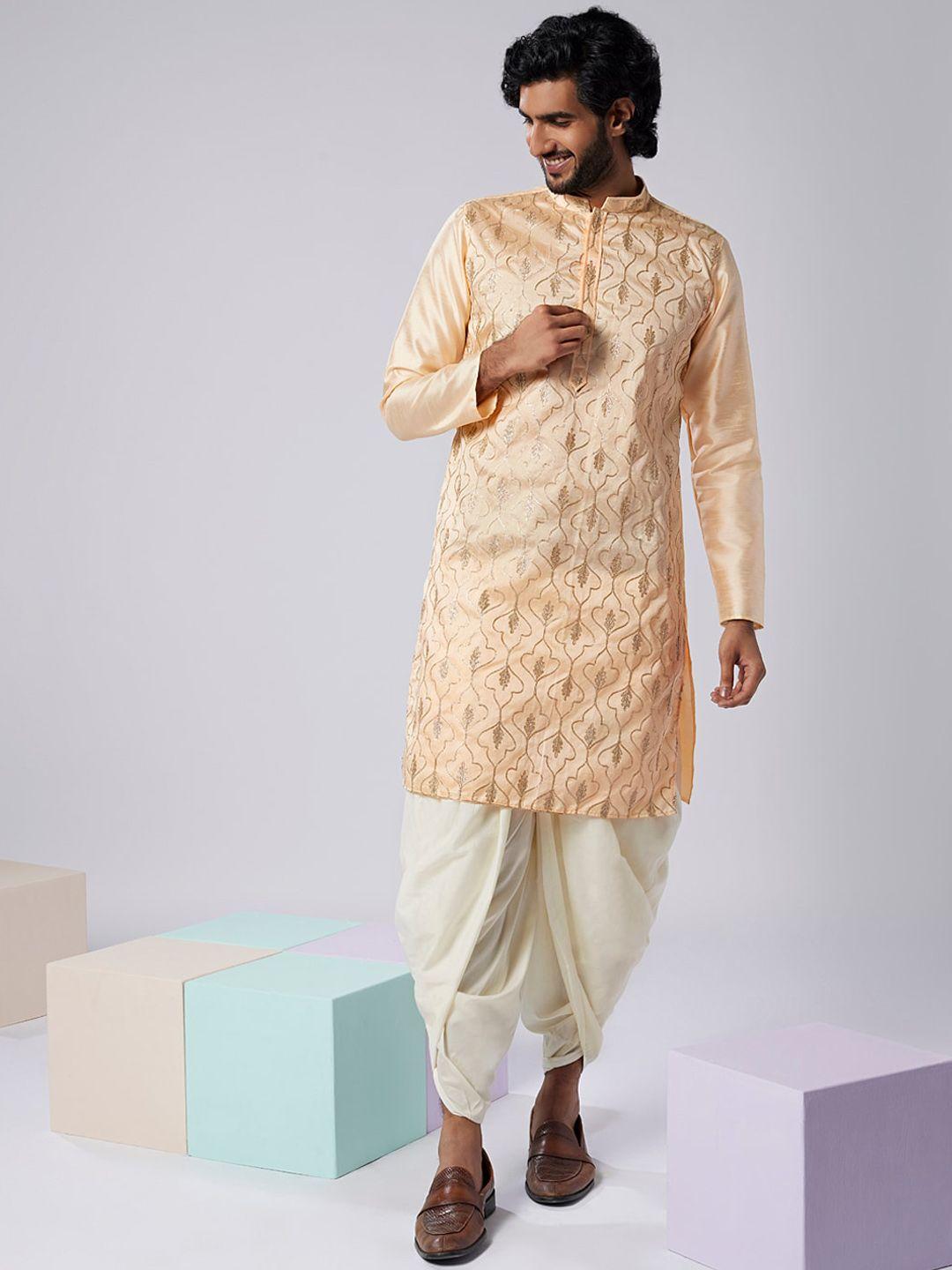 kisah ethnic motifs embroidered mandarn collar straight kurta with dhoti pant