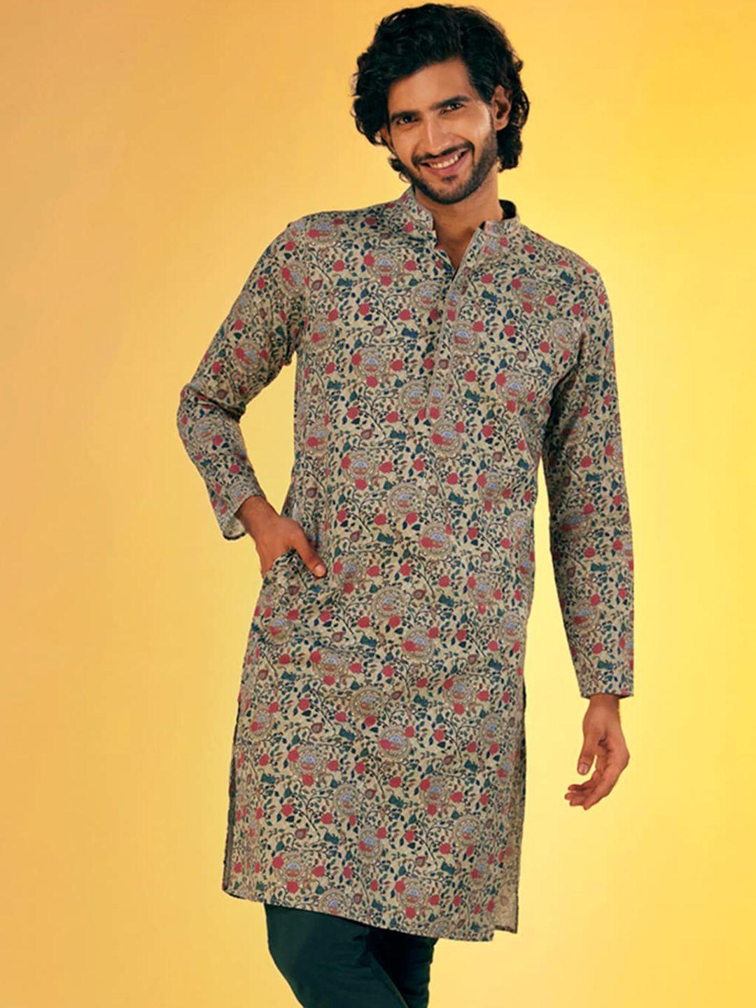 kisah ethnic motifs printed mandarin collar cotton straight kurta