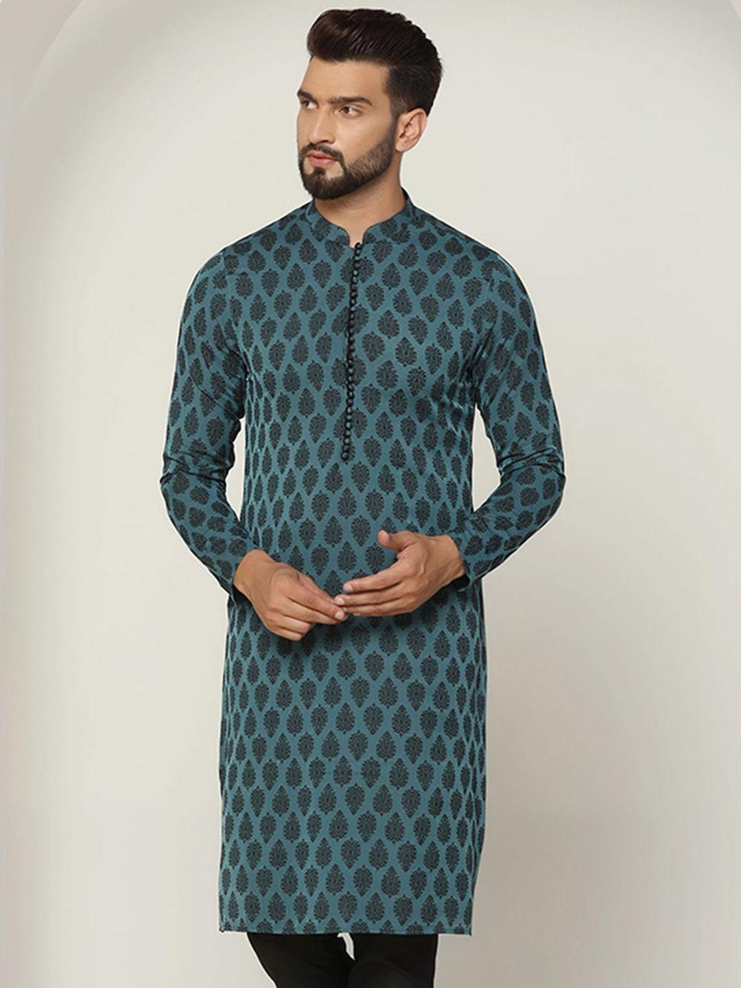 kisah ethnic motifs printed mandarin collar jacquard kurta