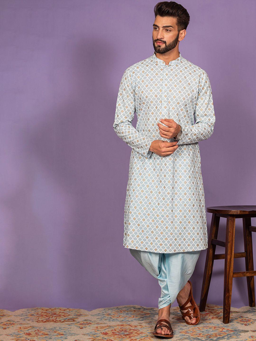 kisah ethnic motifs printed mandarin collar kurta with dhoti pants