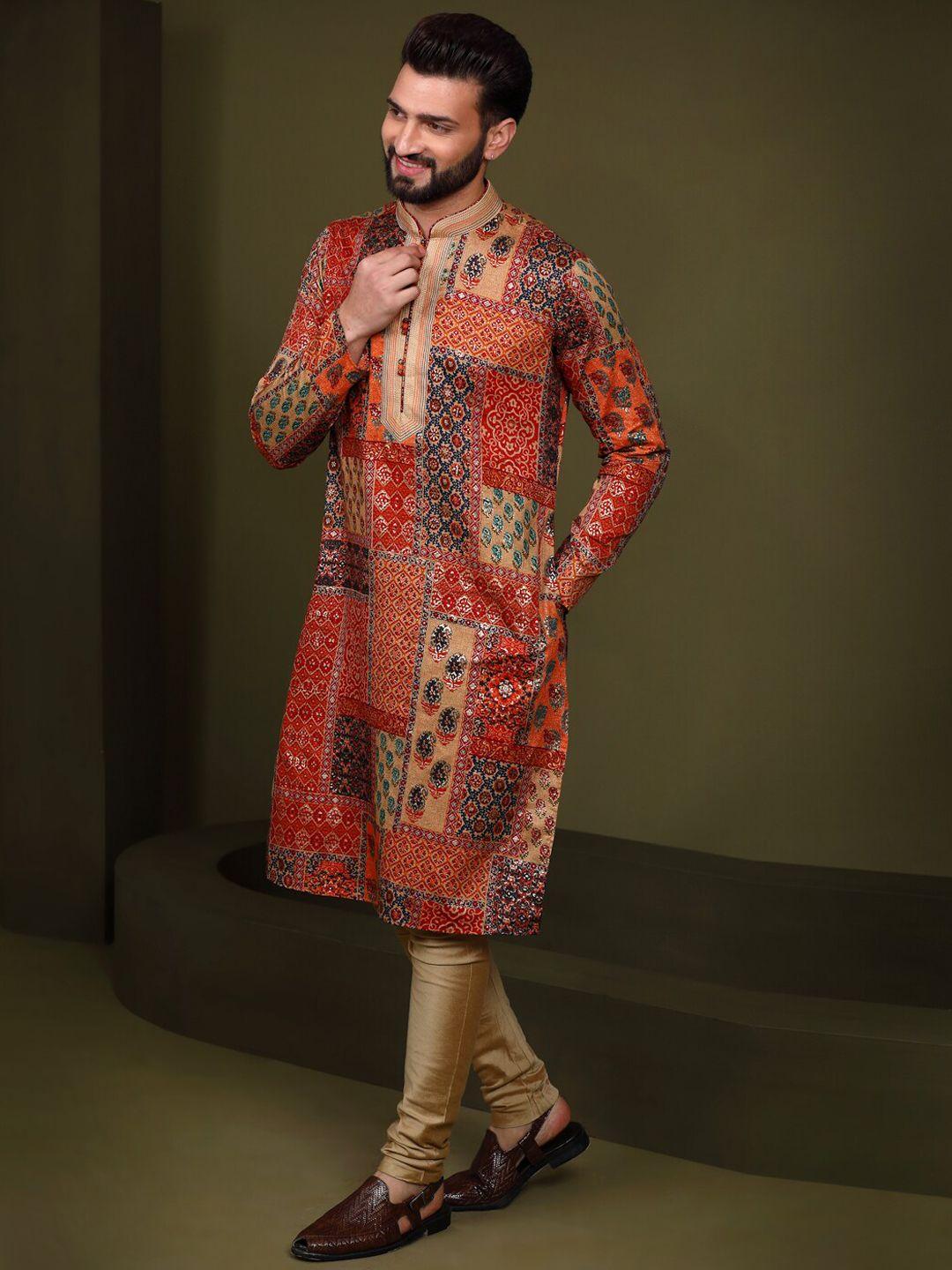 kisah ethnic motifs printed mandarin collar kurta