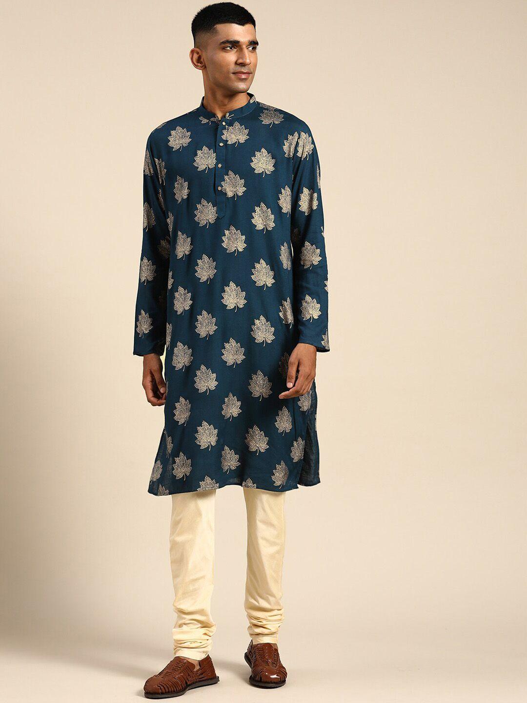 kisah ethnic motifs printed mandarin collar kurta