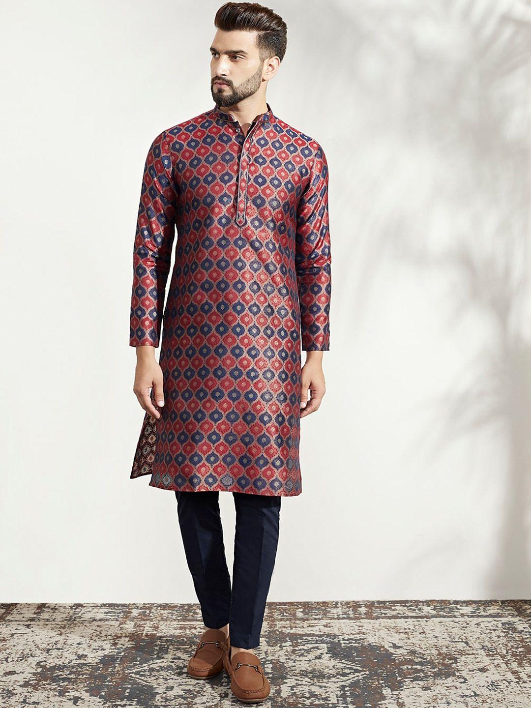 kisah ethnic motifs printed mandarin collar long sleeves straight kurta & trousers