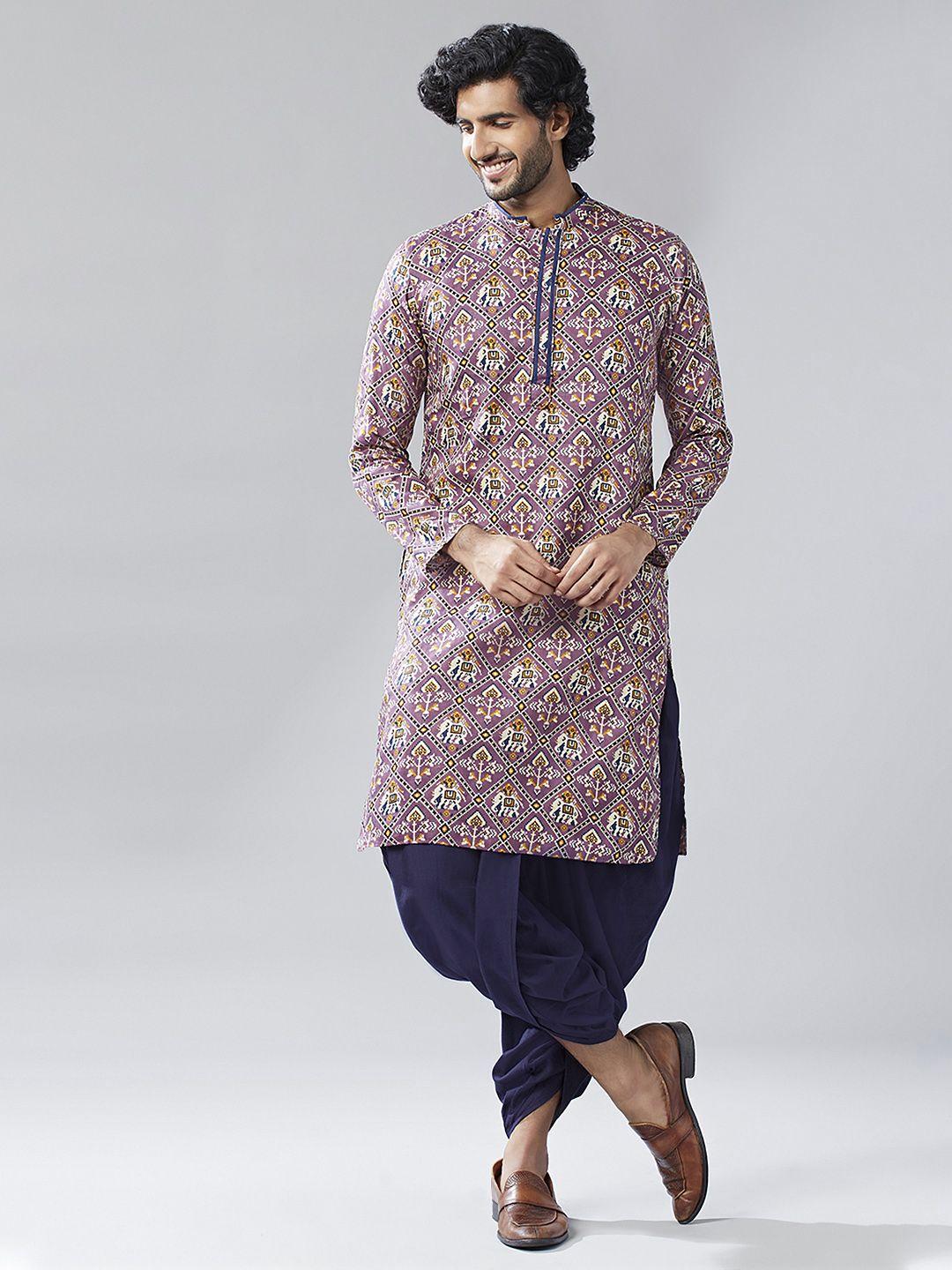kisah ethnic motifs printed mandarin collar regular kurta with dhoti pants