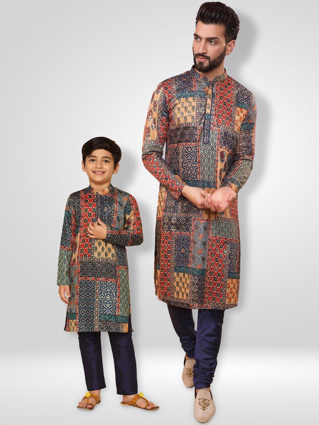 kisah ethnic motifs printed mandarin collar straight kurta with churidar