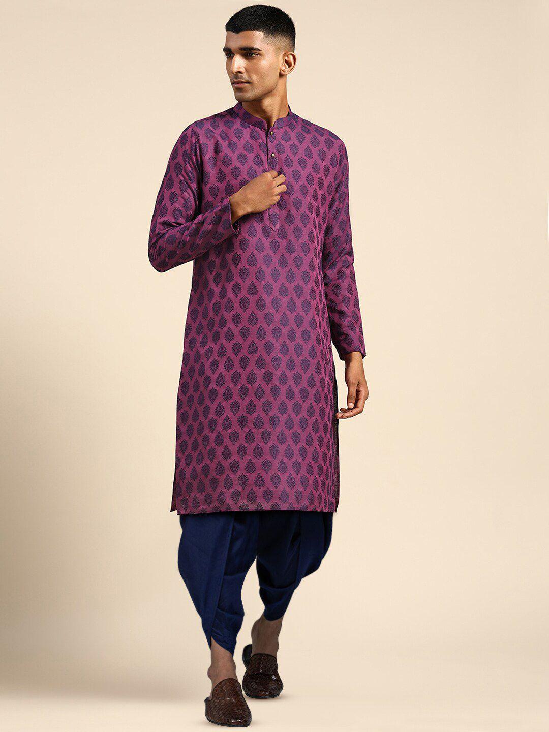 kisah ethnic motifs woven design mandarin collar straight kurta with dhoti pants