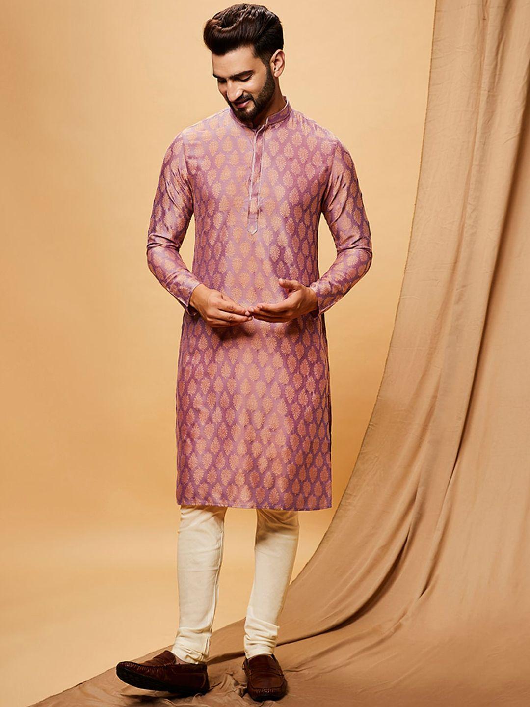 kisah ethnic motifs woven design regular kurta with churidar