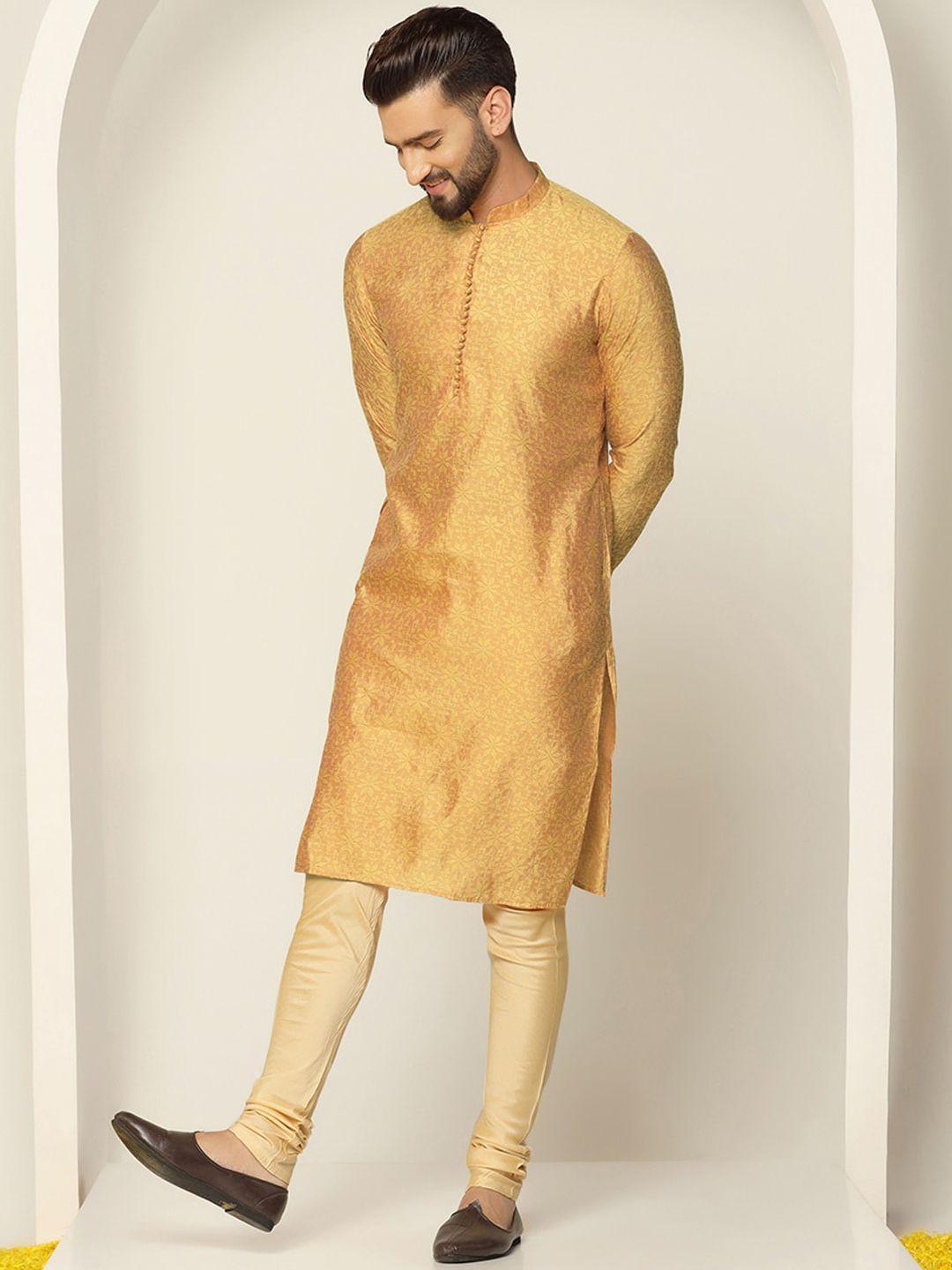 kisah ethnic motifs woven design straight kurta with churidar