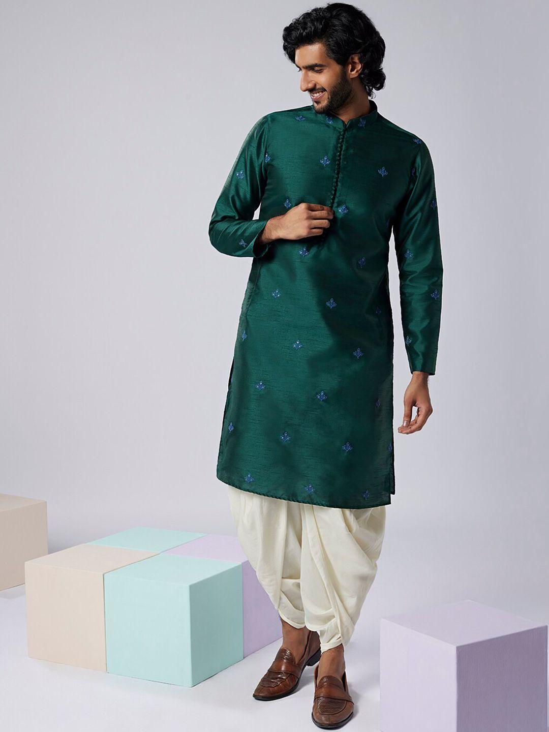 kisah floral embroidered art silk mandarin collar kurta