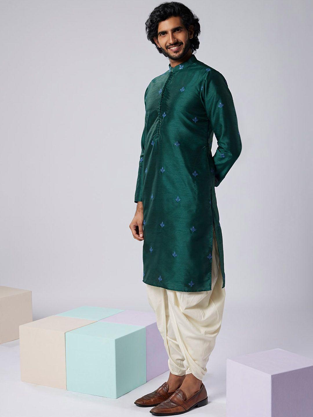 kisah floral embroidered mandarin collar sequinned straight kurta with dhoti pant