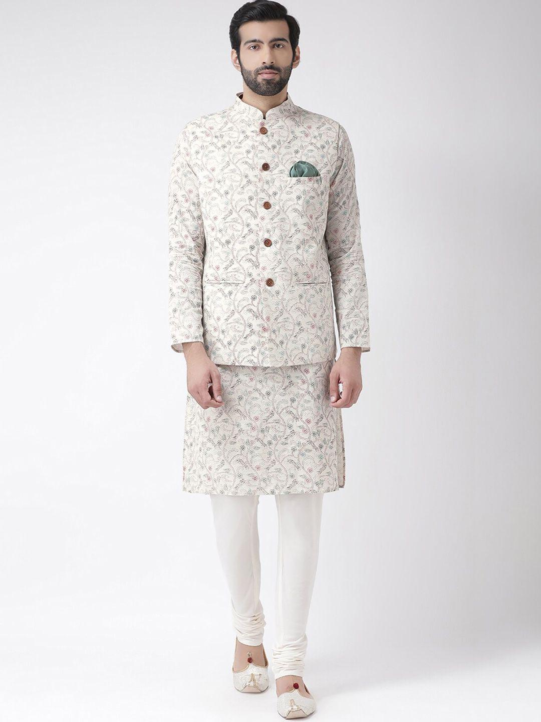 kisah floral printed pure cotton kurta with churidar with printed nehru jacket