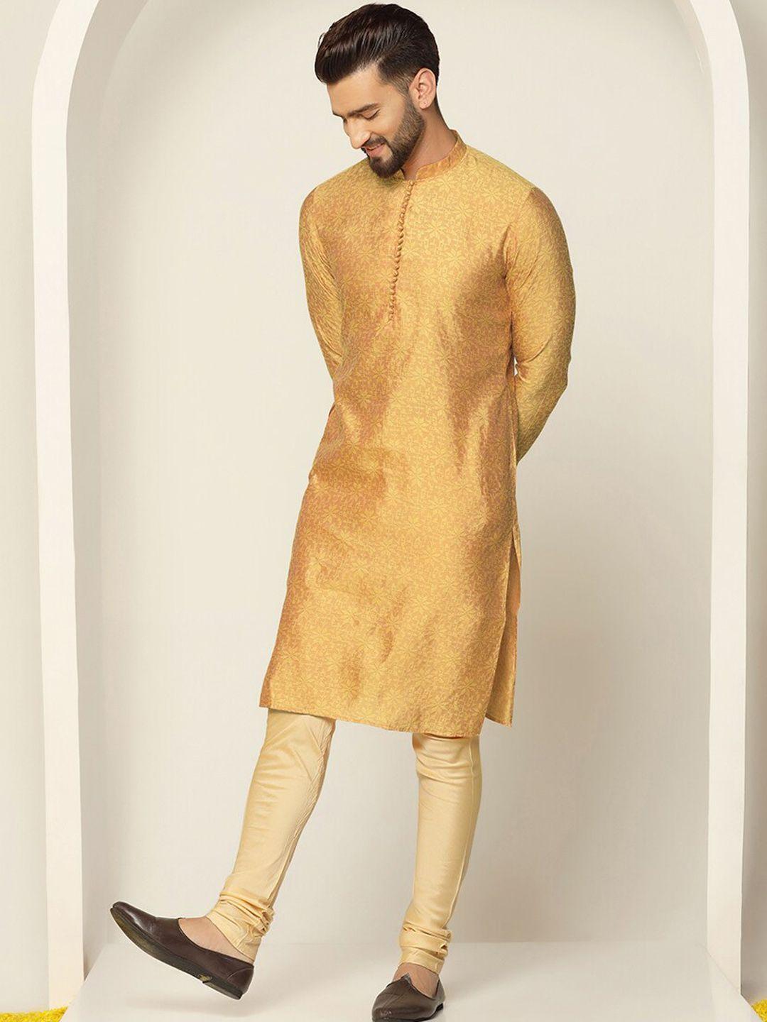 kisah floral woven design jacquard mandarin collar kurta