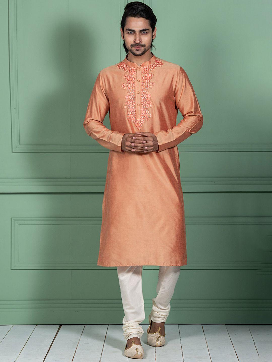 kisah geometric embroidered mandarin collar kurta with churidar