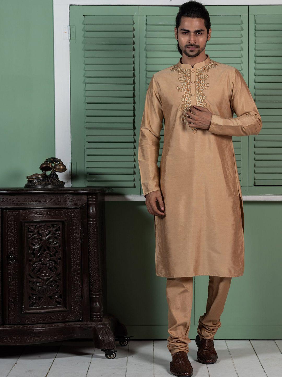 kisah geometric embroidered mandarin collar kurta with churidar