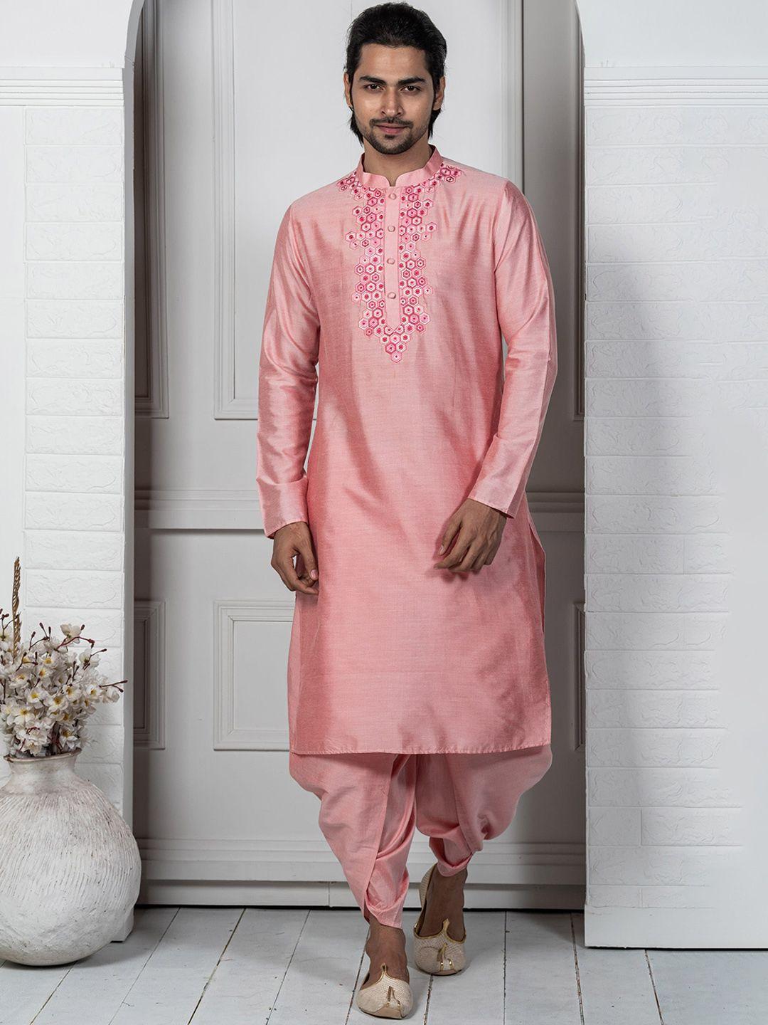 kisah geometric embroidered mandarin collar kurta with dhoti pants