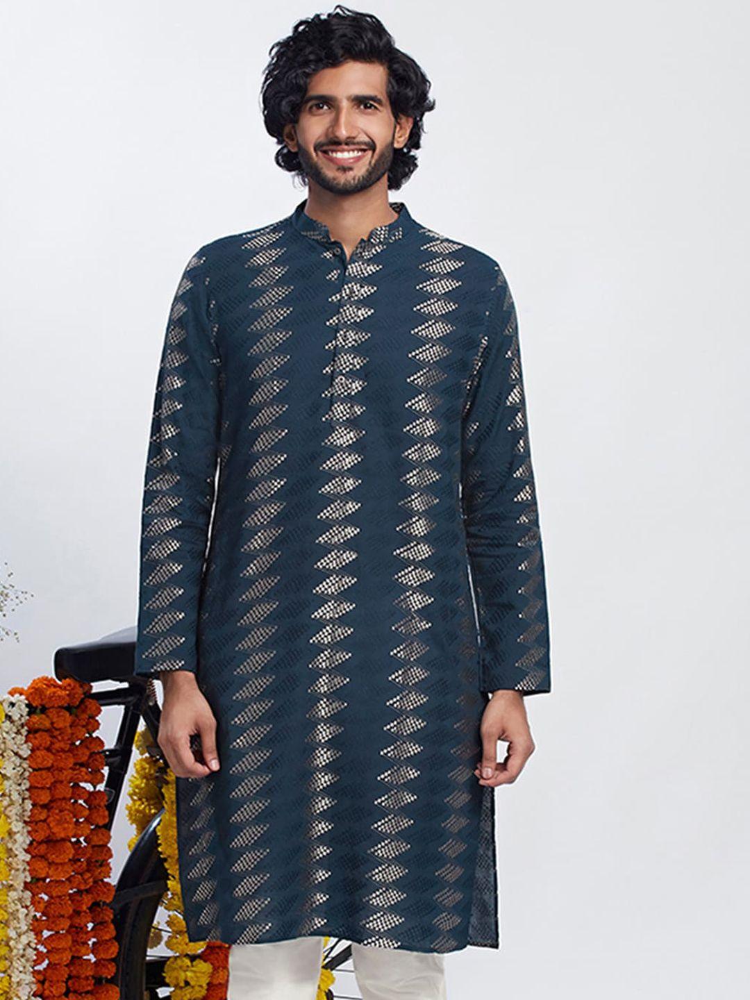 kisah geometric embroidered mandarin collar kurta