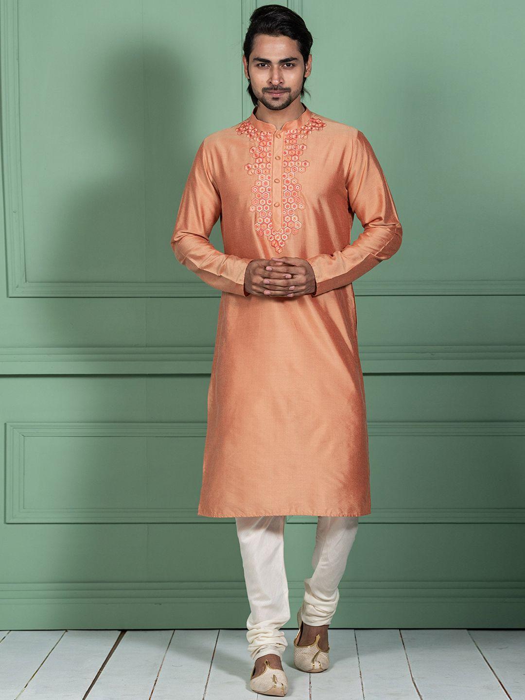 kisah geometric embroidered mandarin collar regular kurta with churidar