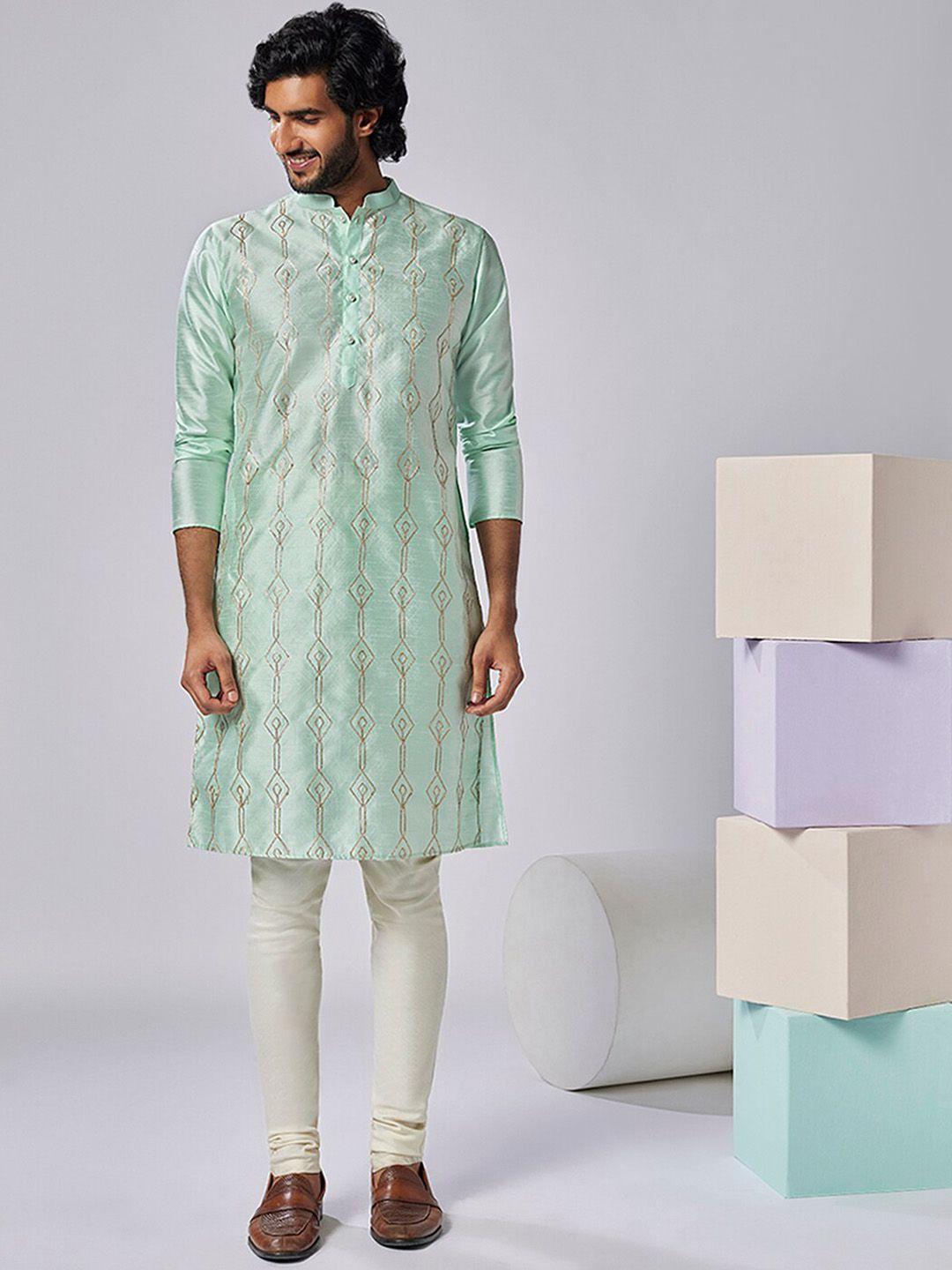 kisah geometric embroidered mandarin collar regular kurta