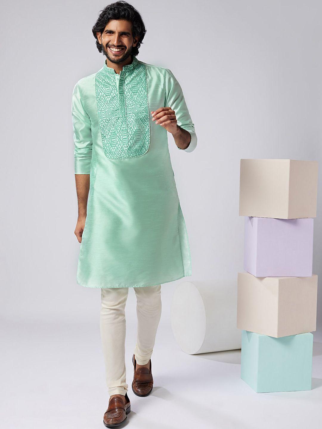 kisah geometric embroidered mandarin collar straight kurta with churidar