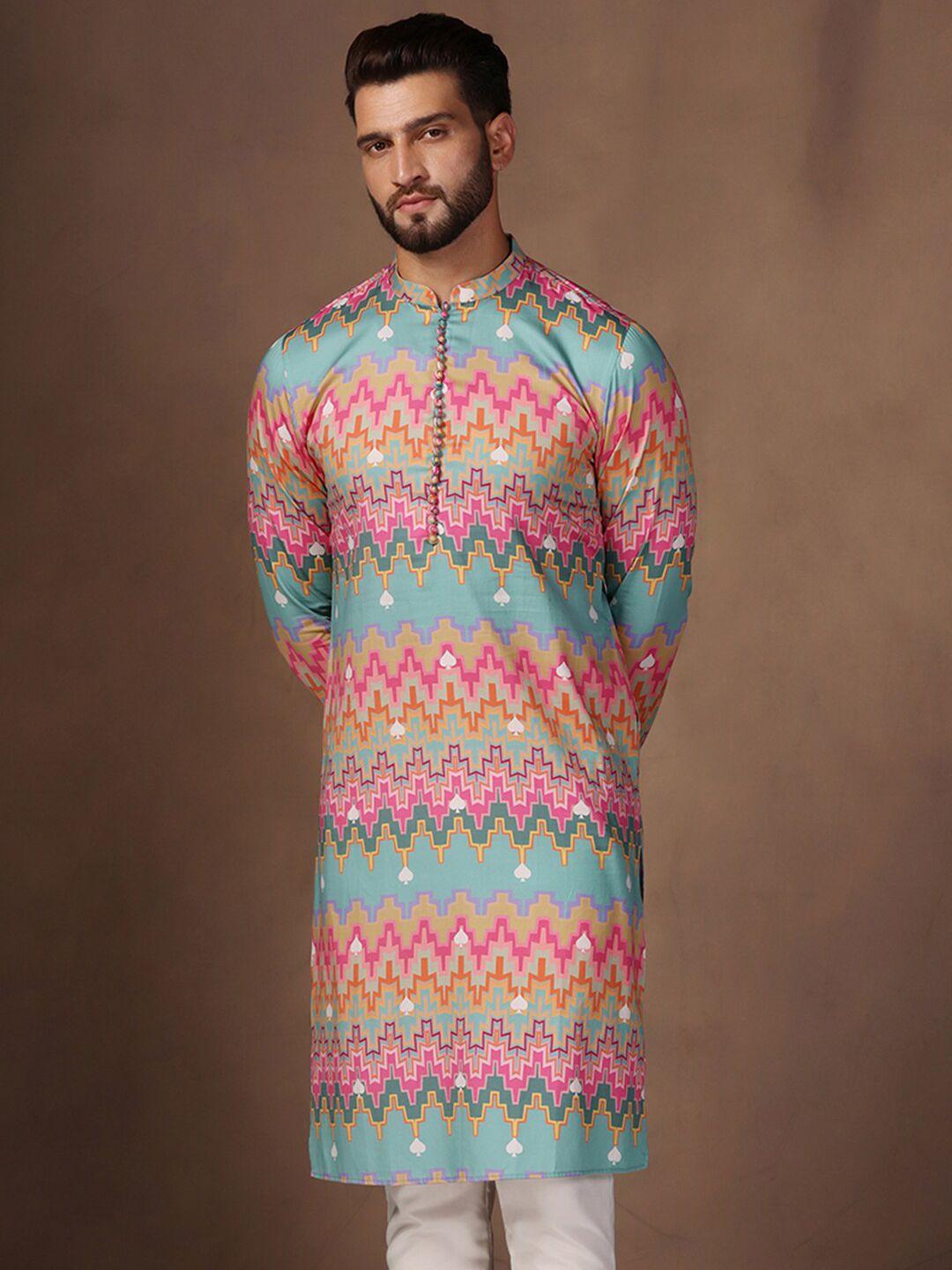 kisah geometric printed mandarin collar cotton straight kurta