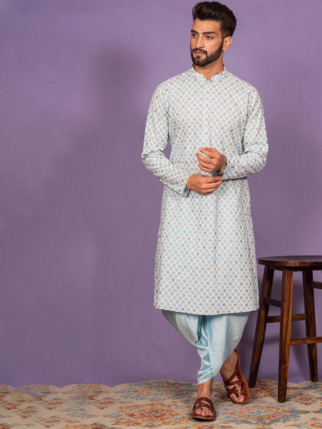 kisah geometric printed mandarin collar kurta