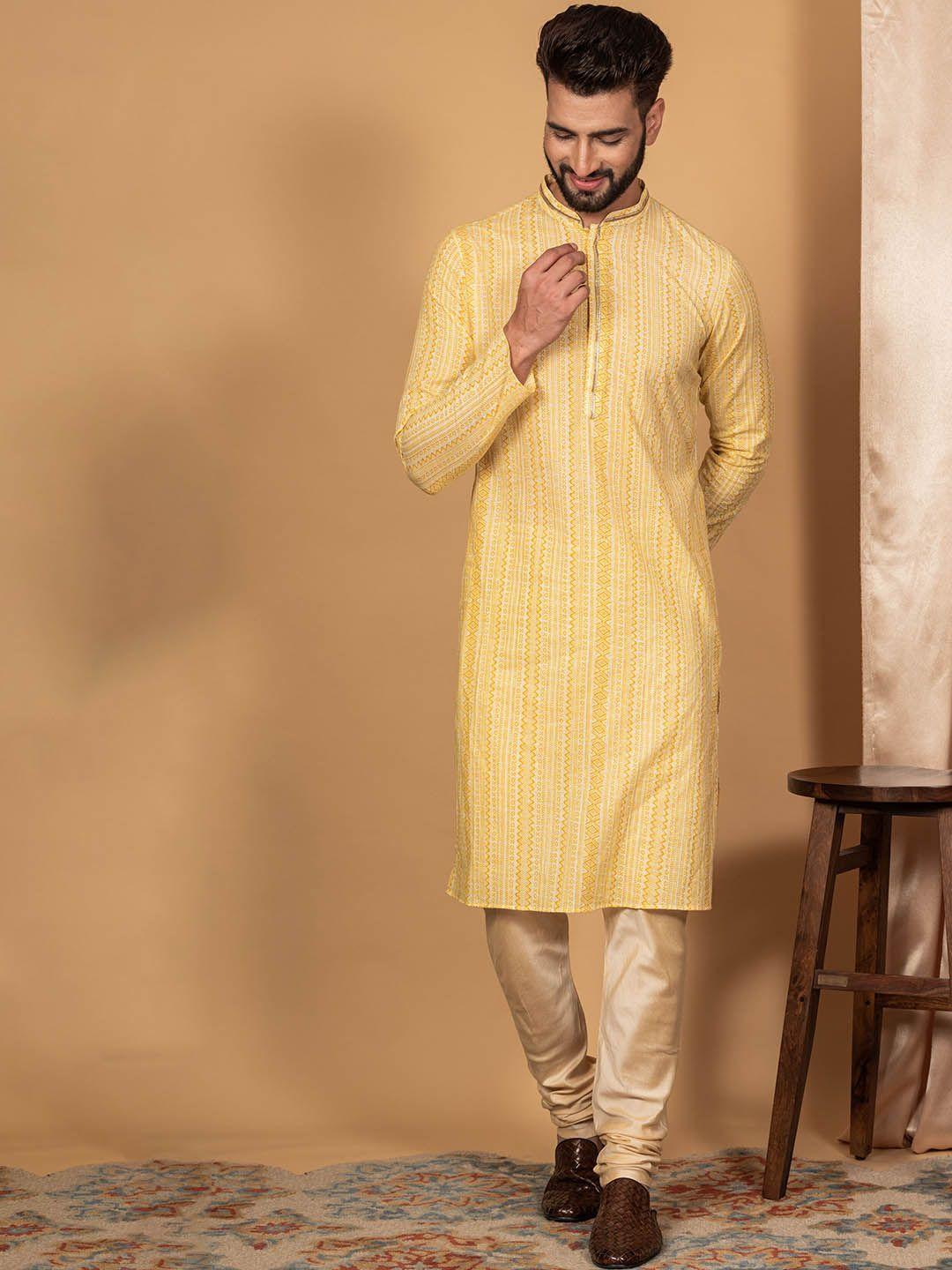 kisah geometric printed mandarin collar regular kurta with churidar