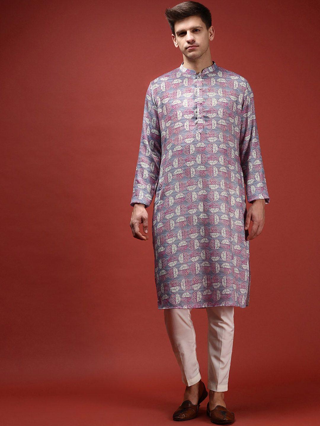 kisah geometric printed mandarin collar straight kurta with trouser