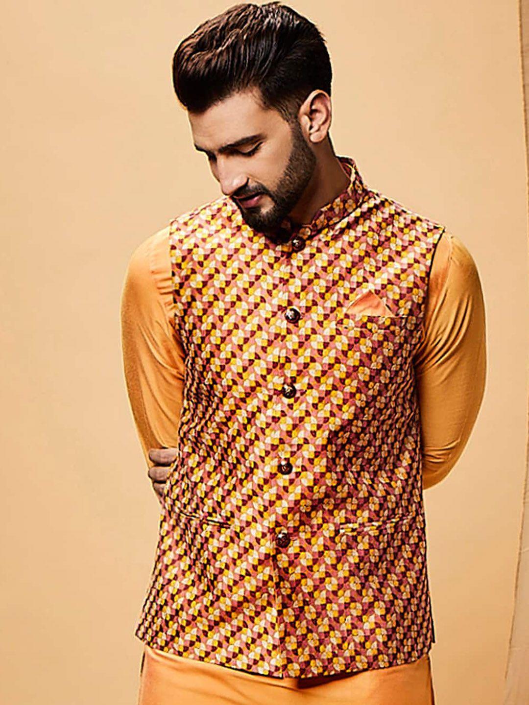kisah geometric woven design nehru jacket