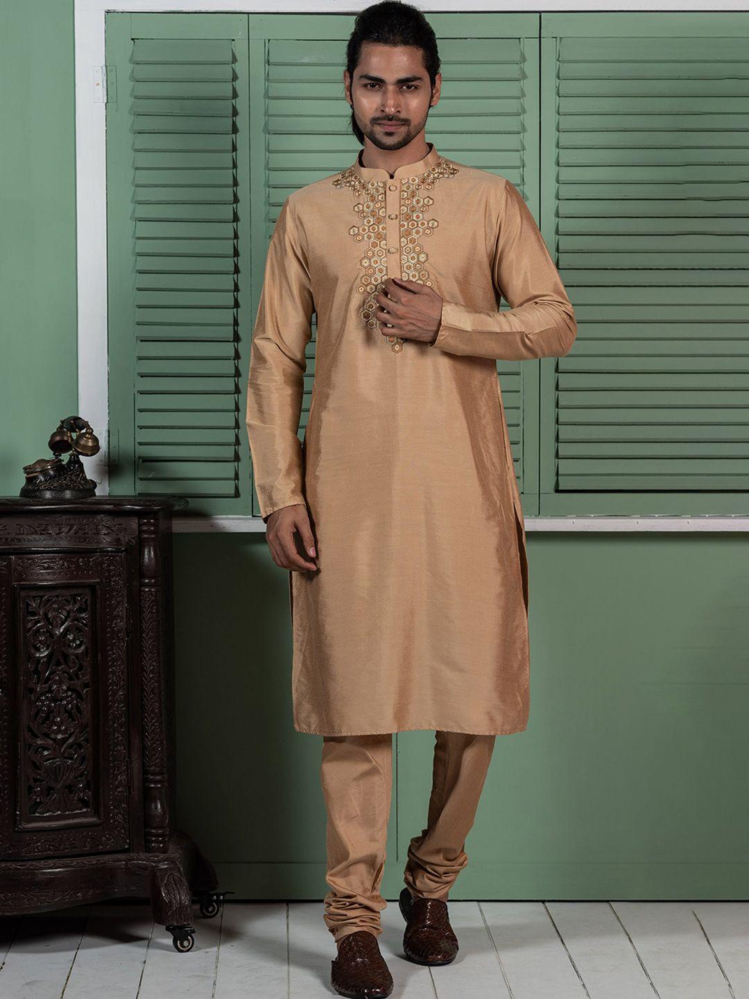 kisah geometric yoke design mandarin collar regular kurta with churidar